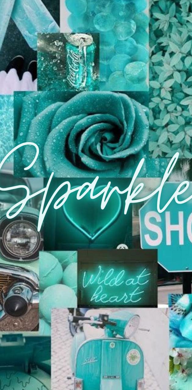A collage of different colors and items with the words sparkle shop - Turquoise