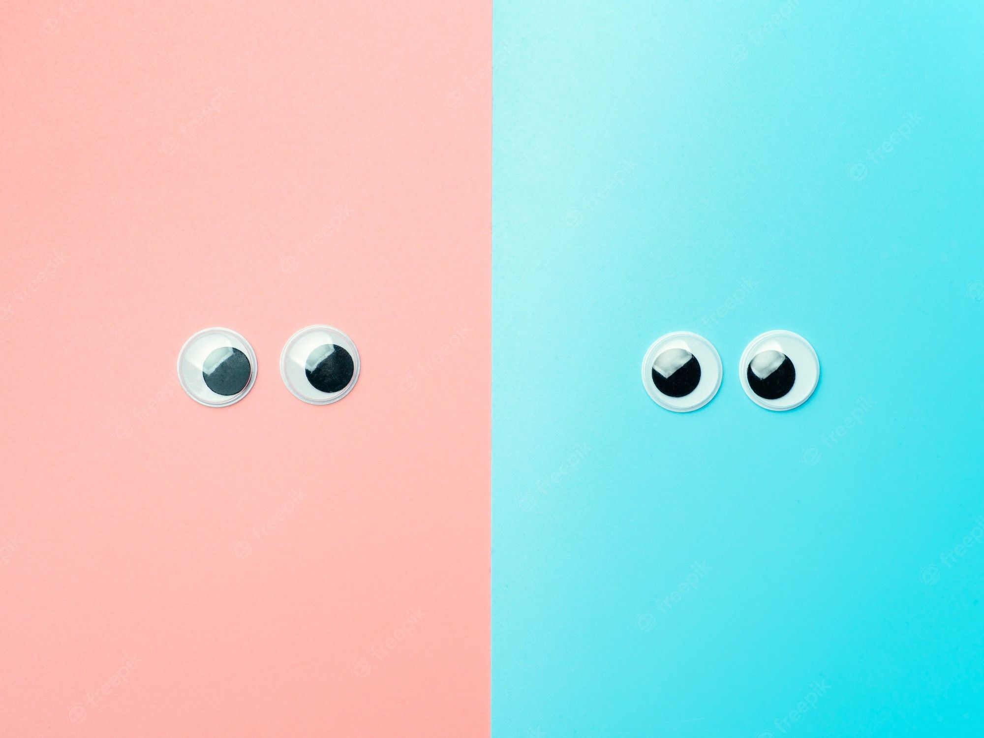 Two pairs of eyes looking at each other on a pink and blue background - Turquoise