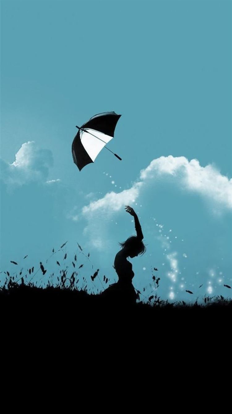 IPhone wallpaper with a girl holding an umbrella in the sky. - Art, sky