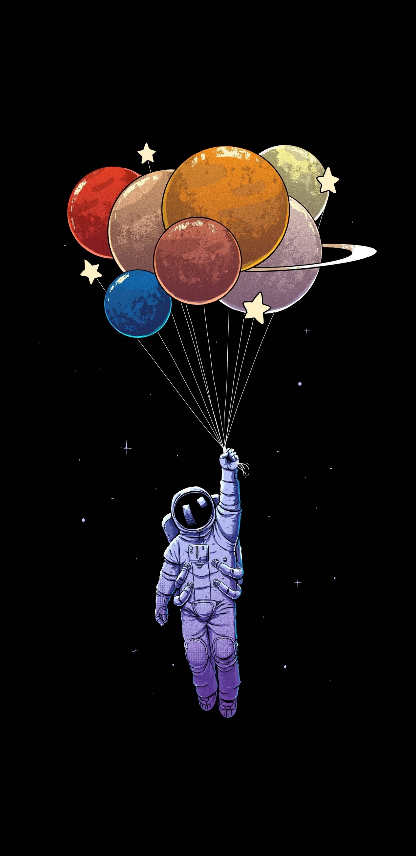 Astronaut holding planet balloons in the space - Astronaut