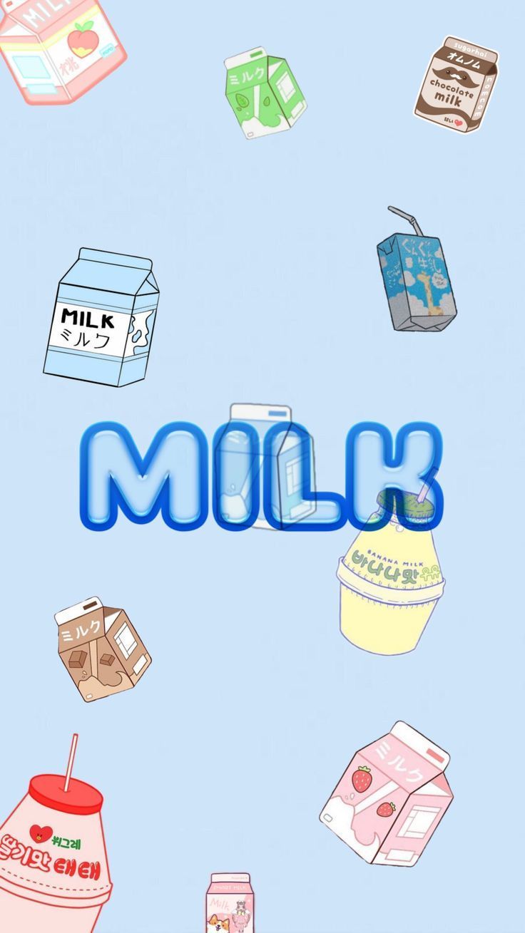 A cartoon of milk and other food items - Milk