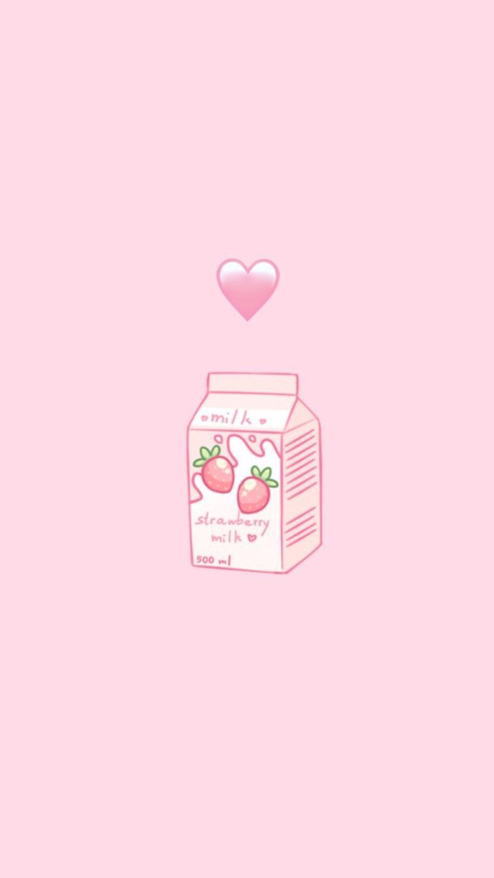 A pink background with strawberries and hearts - Milk