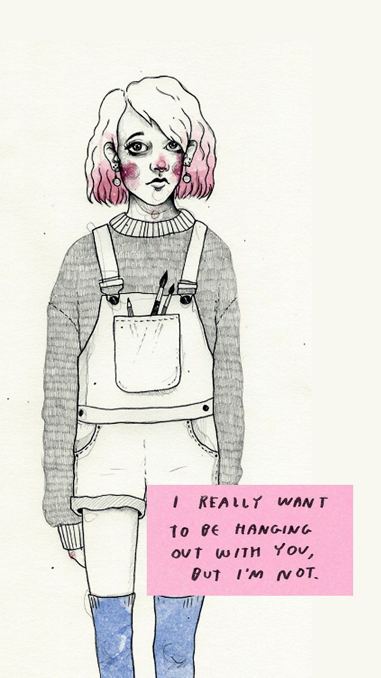 A girl in overalls with pink hair and the words i really want to be standing on my own two feet - Art