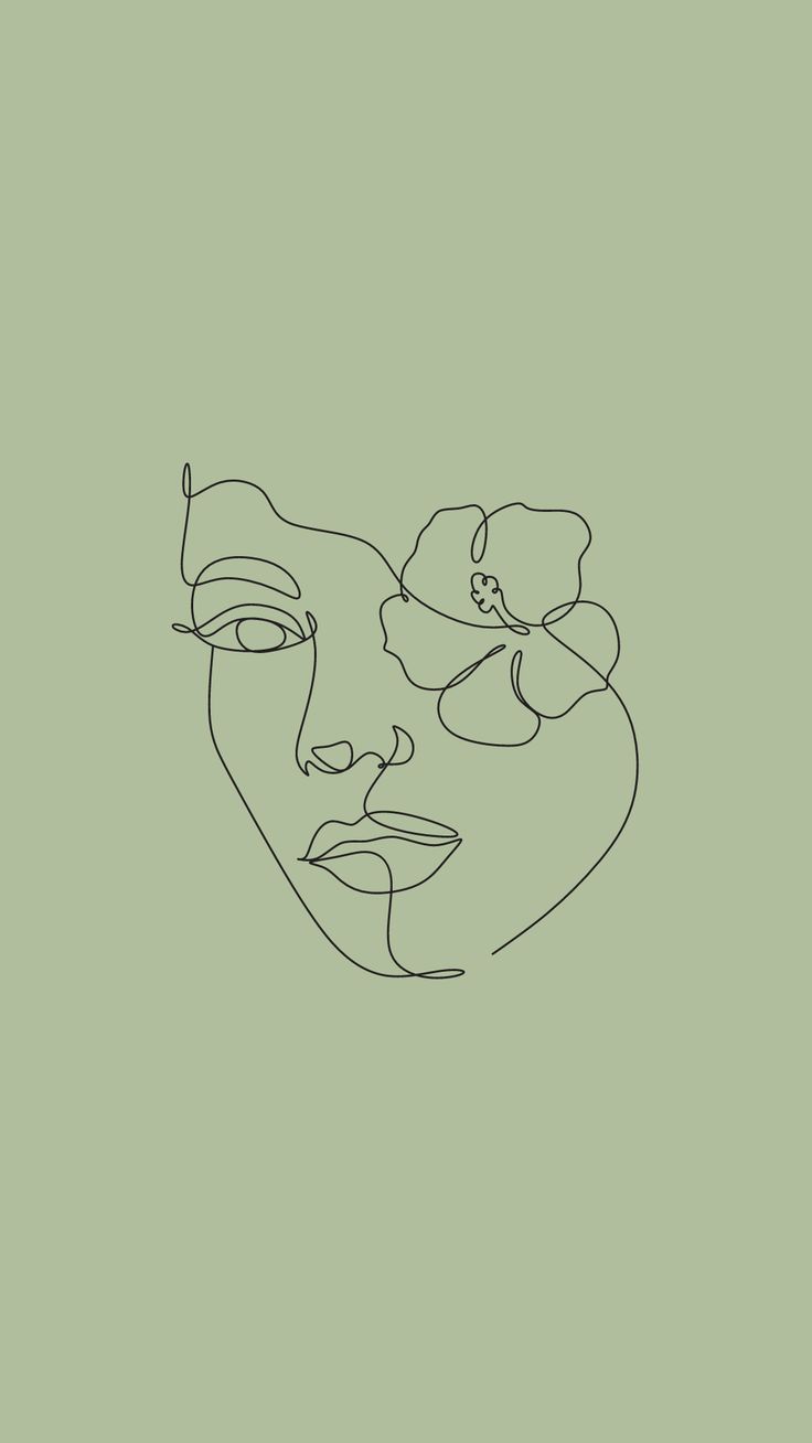 Line drawing of a woman's face with a flower on her cheek - Art