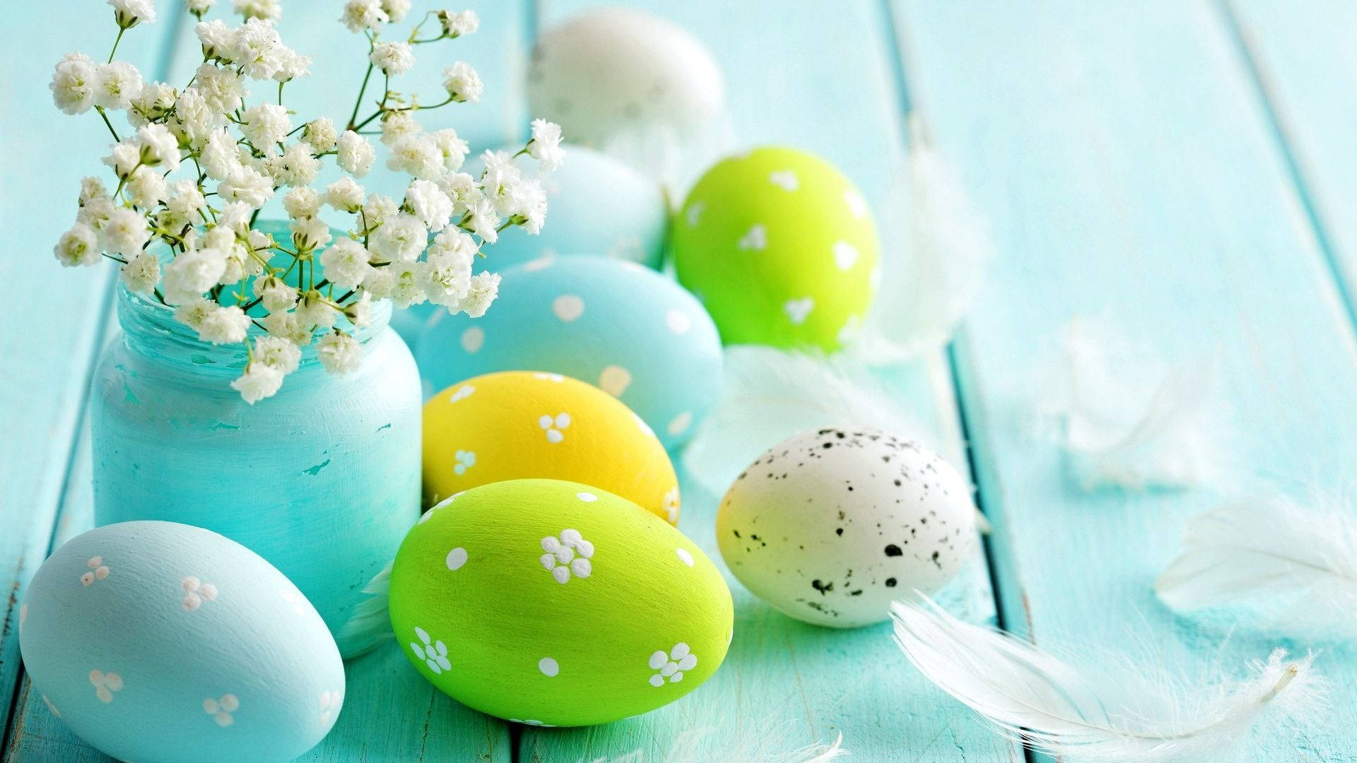Easter eggs on a blue background - Easter