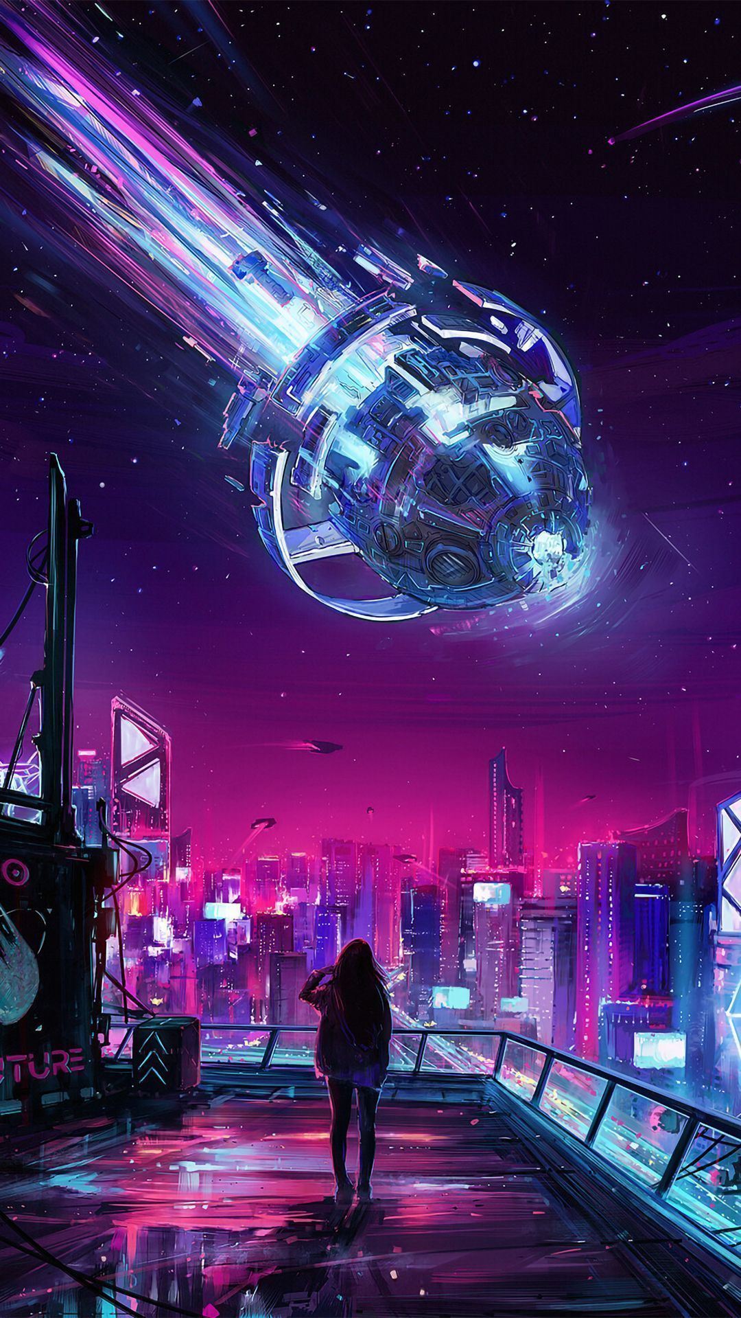 A man standing on the edge of an alien city - Cyberpunk, lo fi