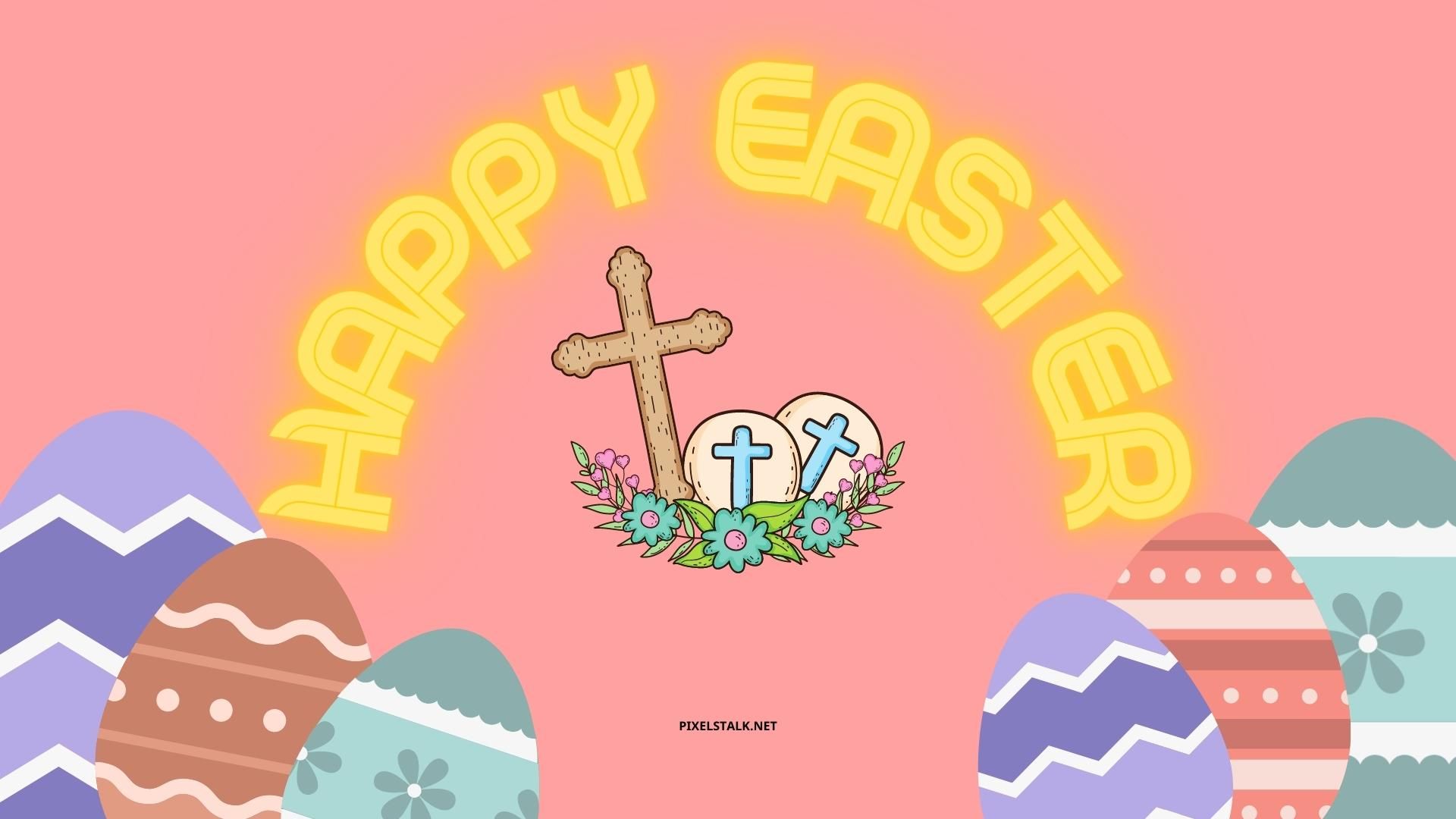 Happy easter with cross and eggs - Easter