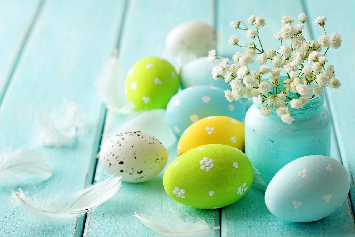 The easter eggs on a blue table - Easter