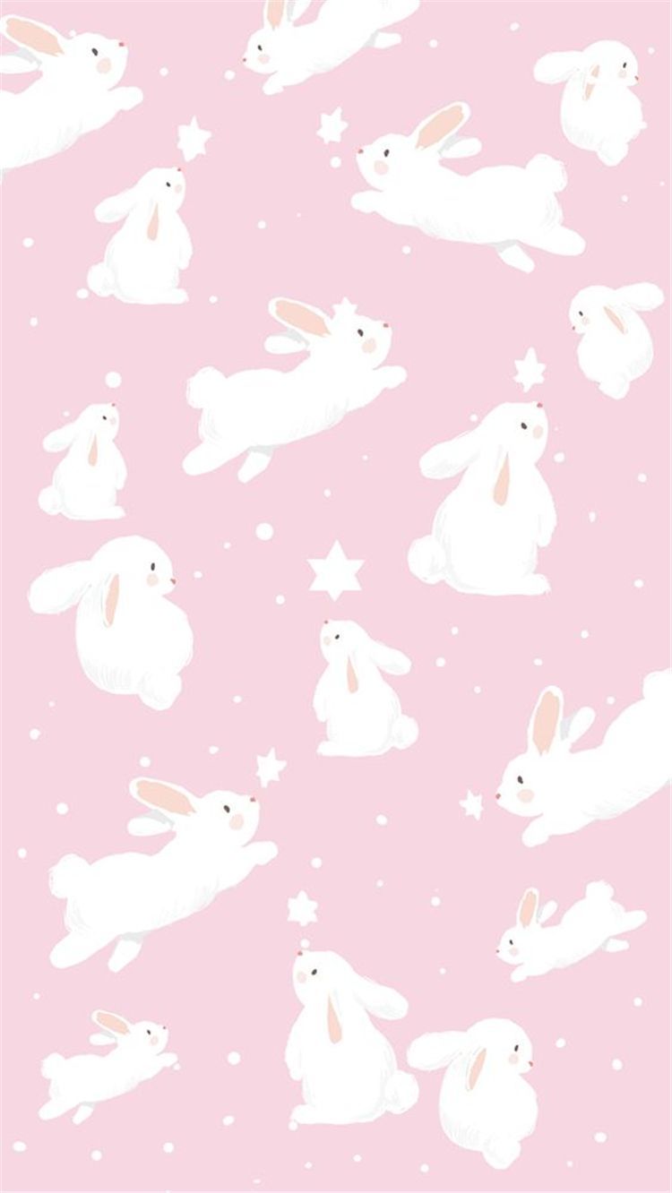White rabbits on a pink background - Easter