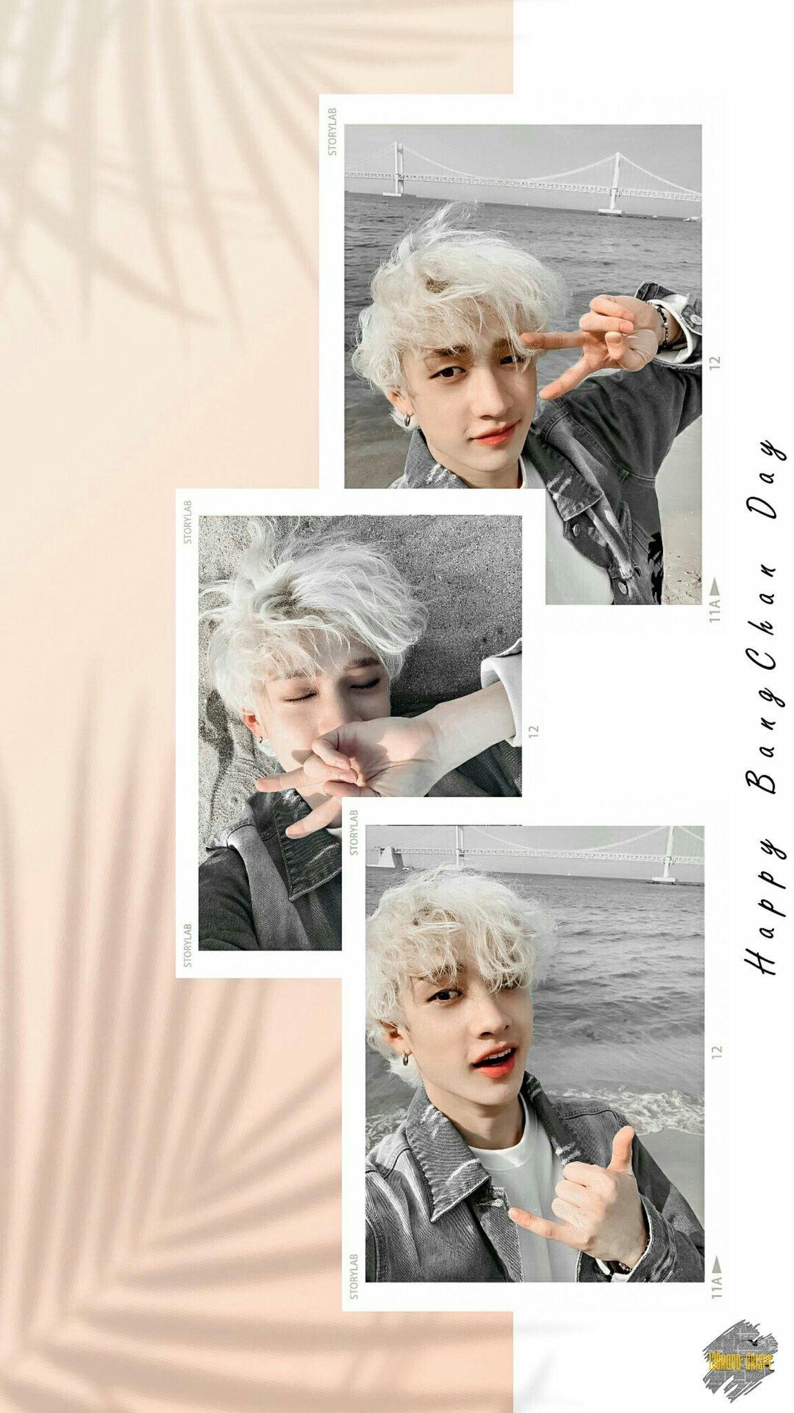 A collage of three photos with text - Bang Chan