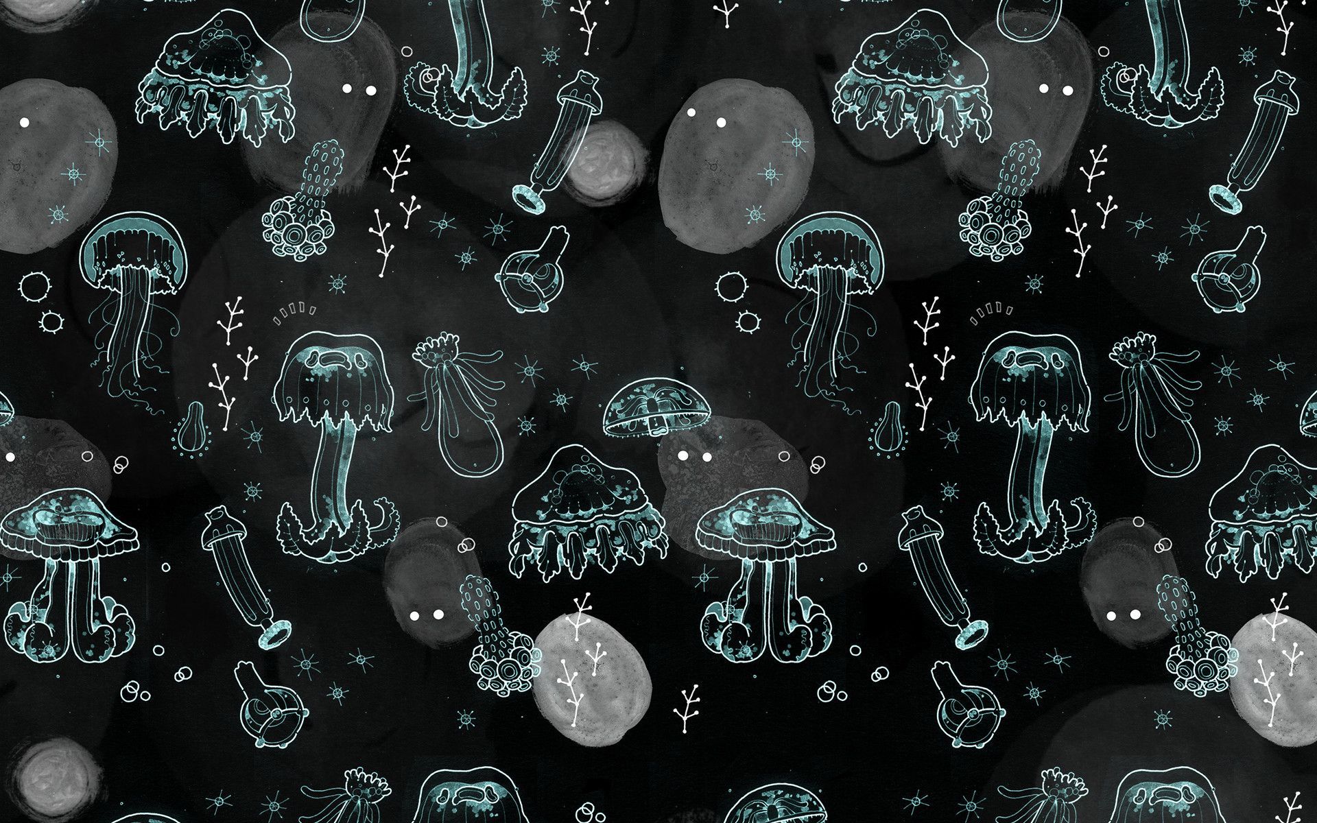 A pattern with black and blue jellyfish - Gray, science