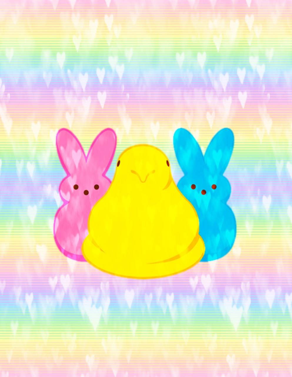A cute pink and yellow peeps with two bunnies - Easter