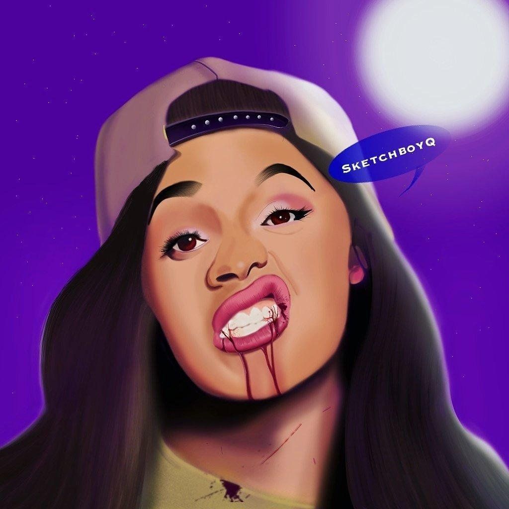 A woman with blood on her mouth - Cardi B