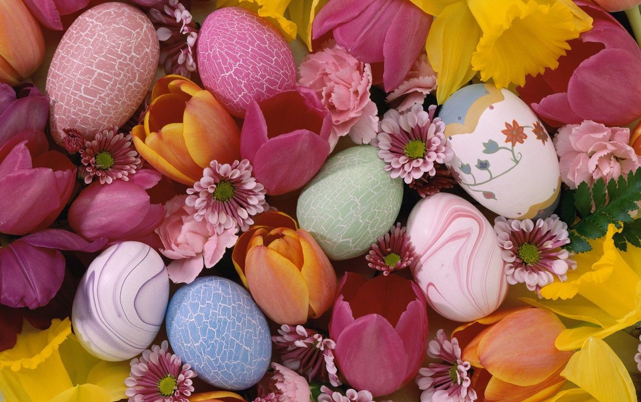 Easter eggs and flowers are the symbols of Easter holiday. - Easter