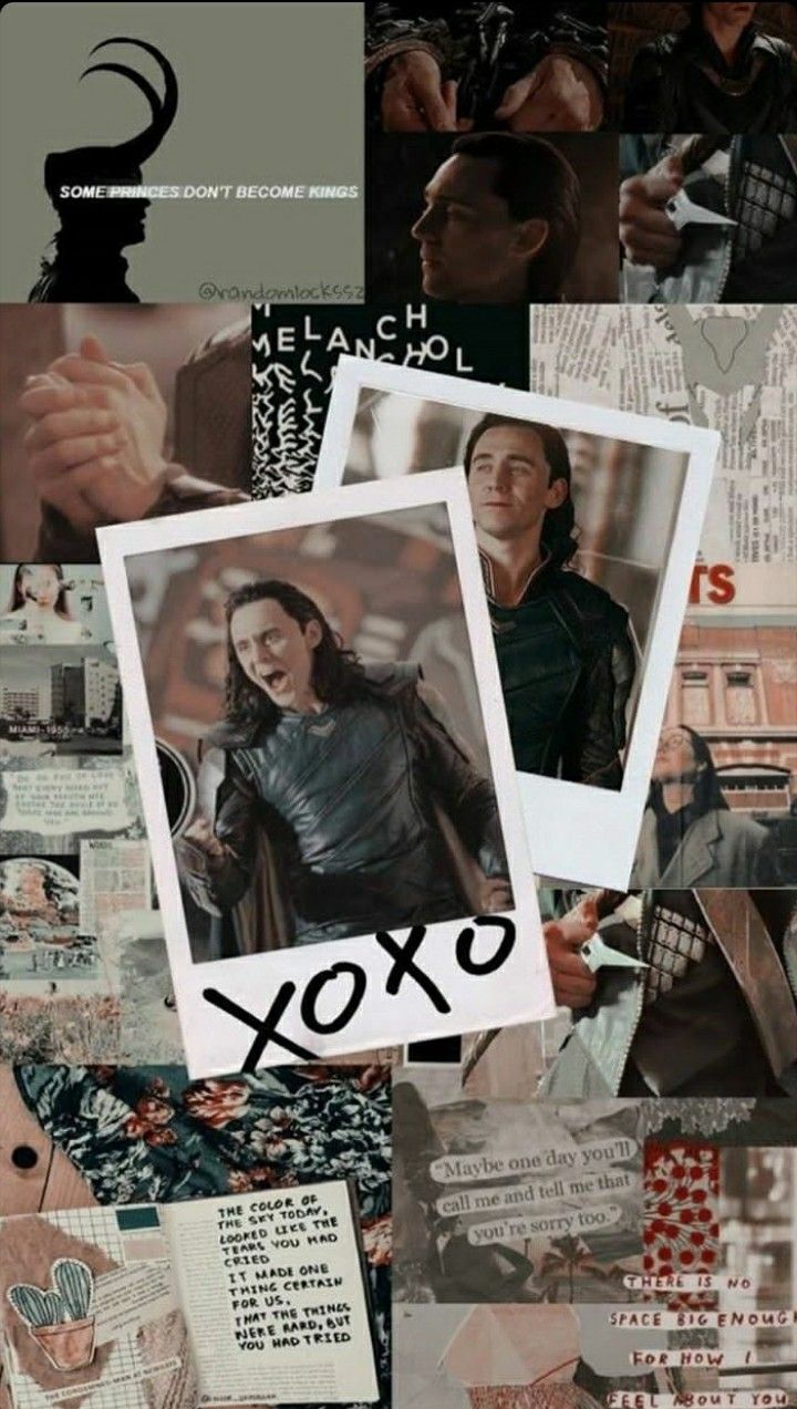 A collage of pictures of Tom Hiddleston as Loki in the Marvel Cinematic Universe. - Loki