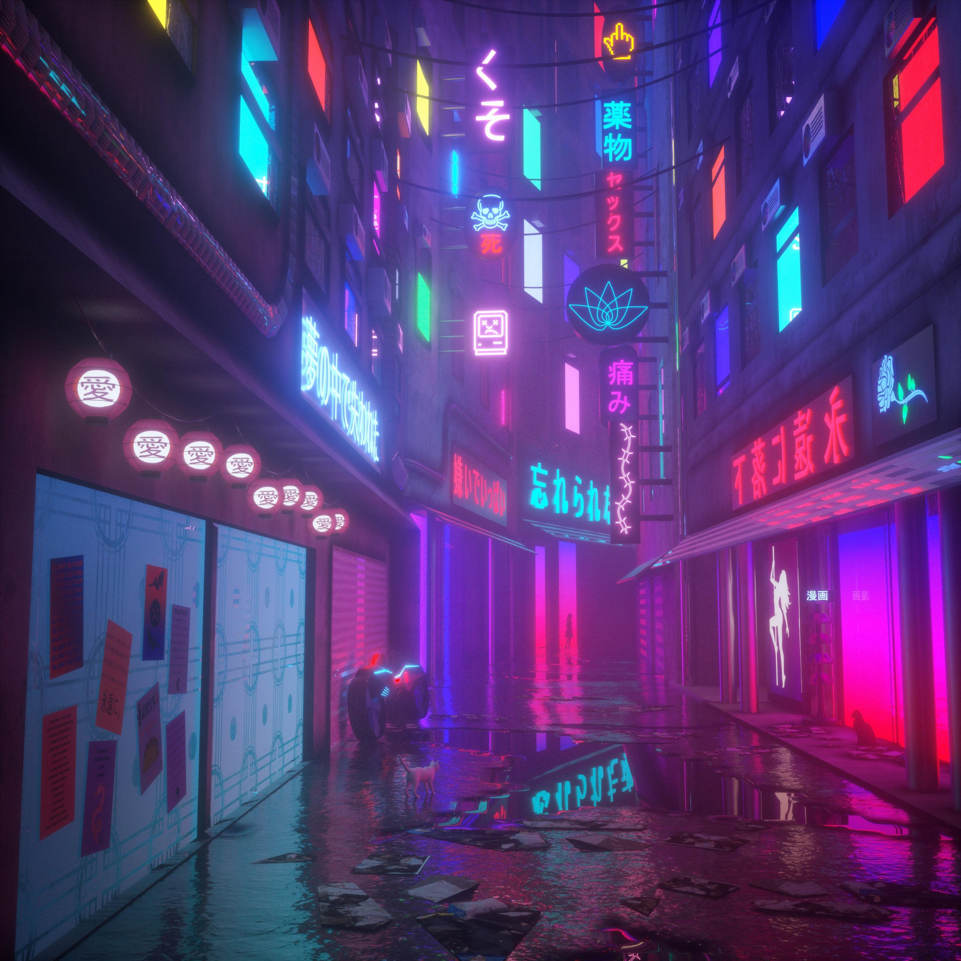 reflection, cat, neon, cyberpunk, vaporwave Gallery HD Wallpaper