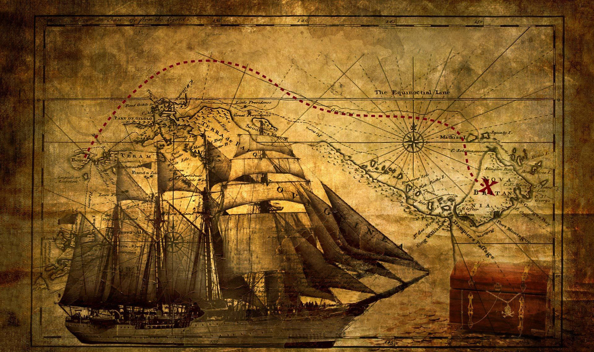 Download Pirate Ship Treasure Map Wallpaper
