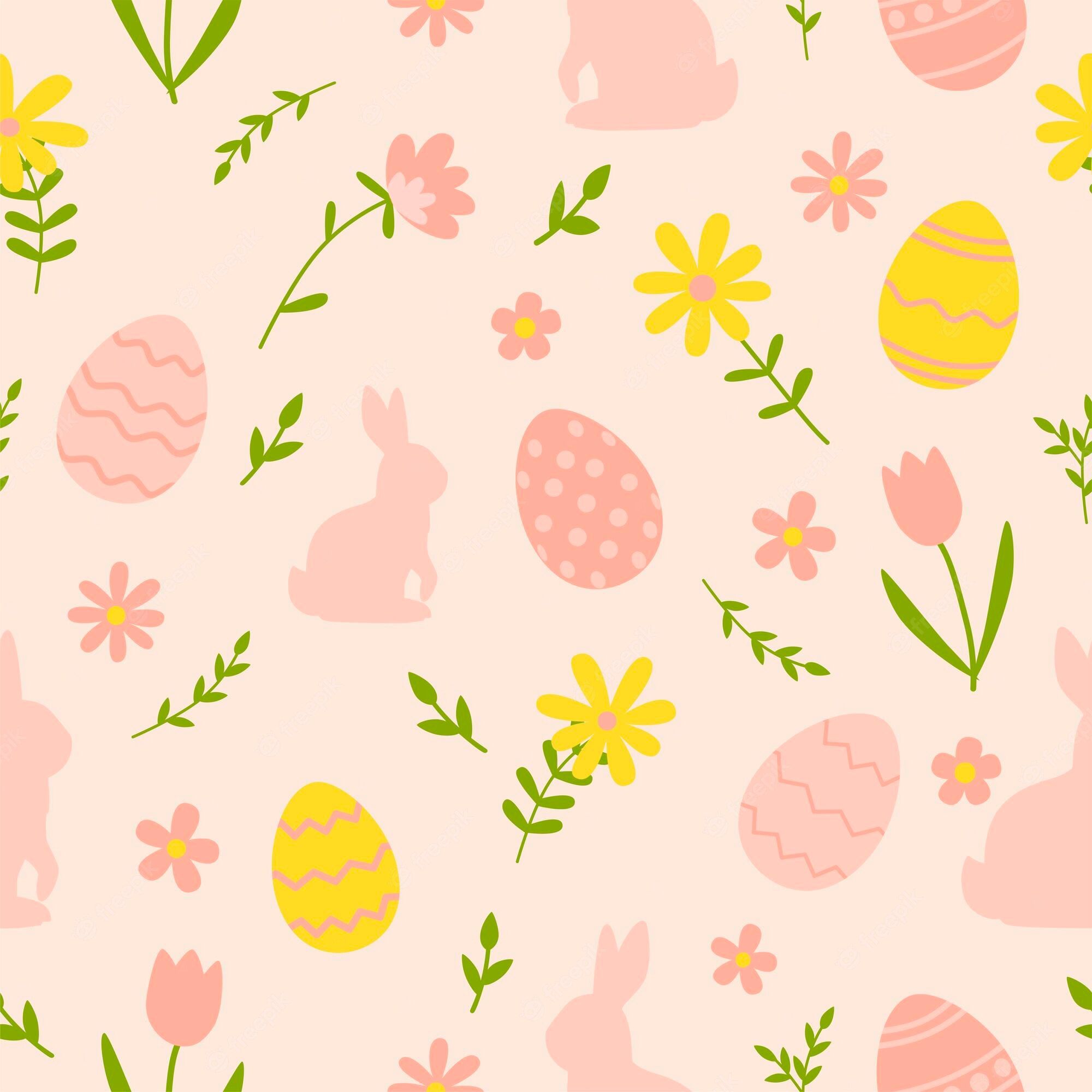 A pattern of easter eggs, bunnies and flowers - Easter