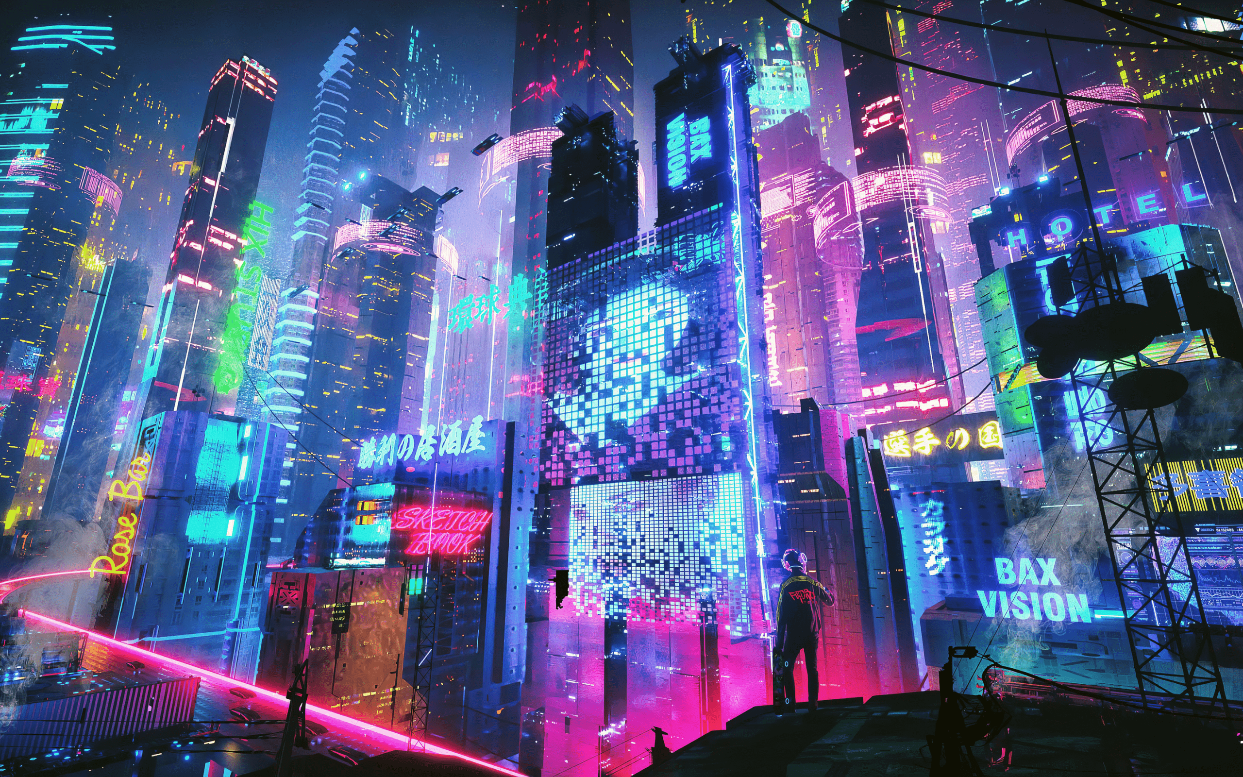 A futuristic city with neon lights and people - Cyberpunk