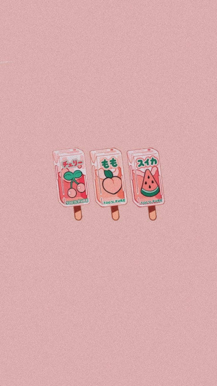 Aesthetic background of three popsicles with different fruit designs on them - Fruit