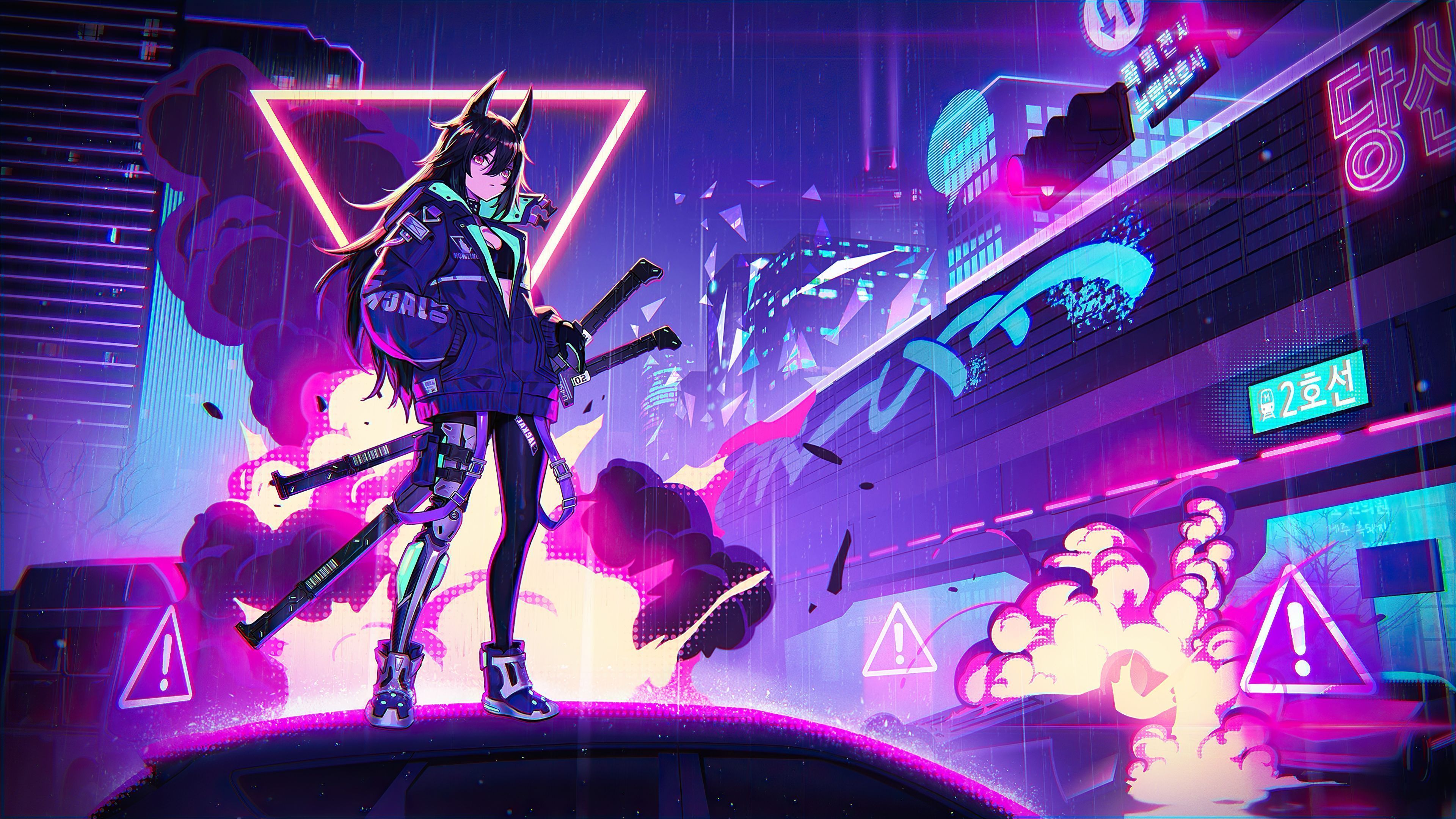 Cyberpunk girl in a neon city, 4K wallpaper - Cyberpunk