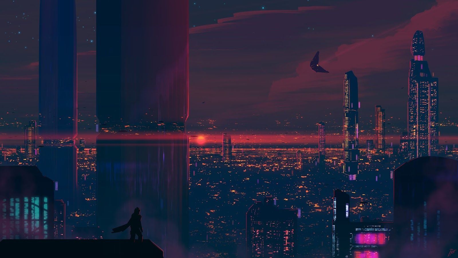A city with tall buildings and the sky - Cyberpunk