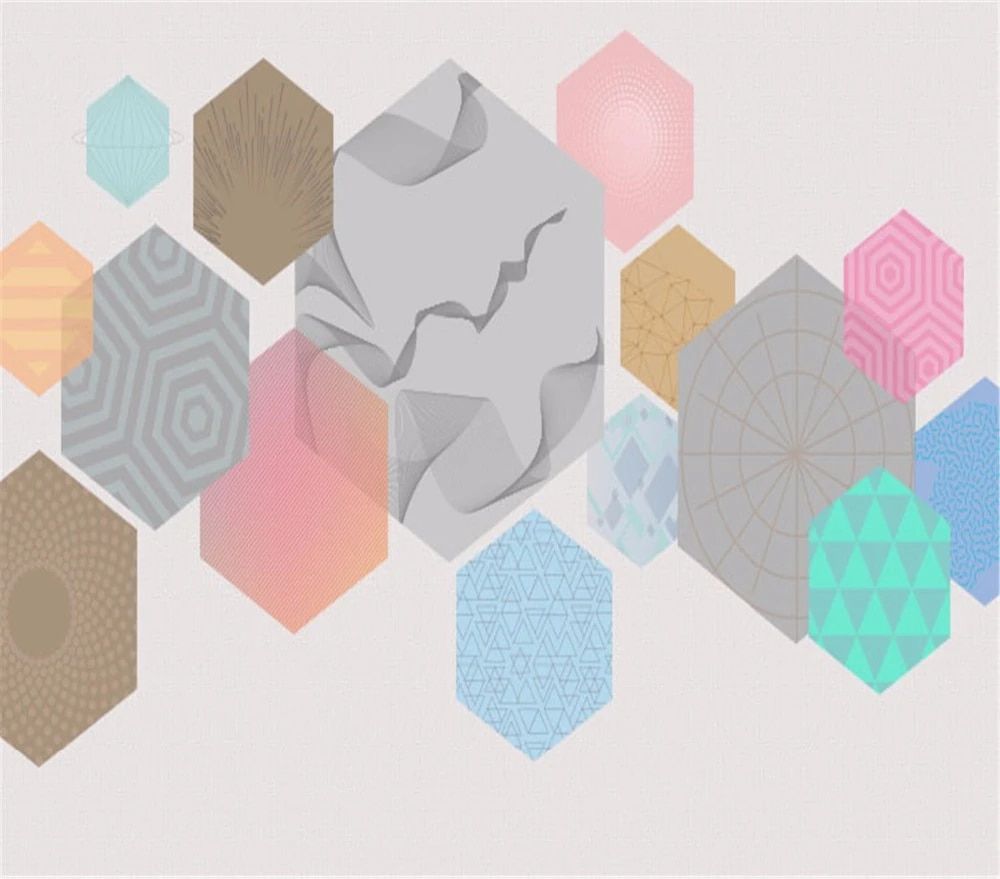 A pattern of different colored hexagons with various textures - Simple, 3D