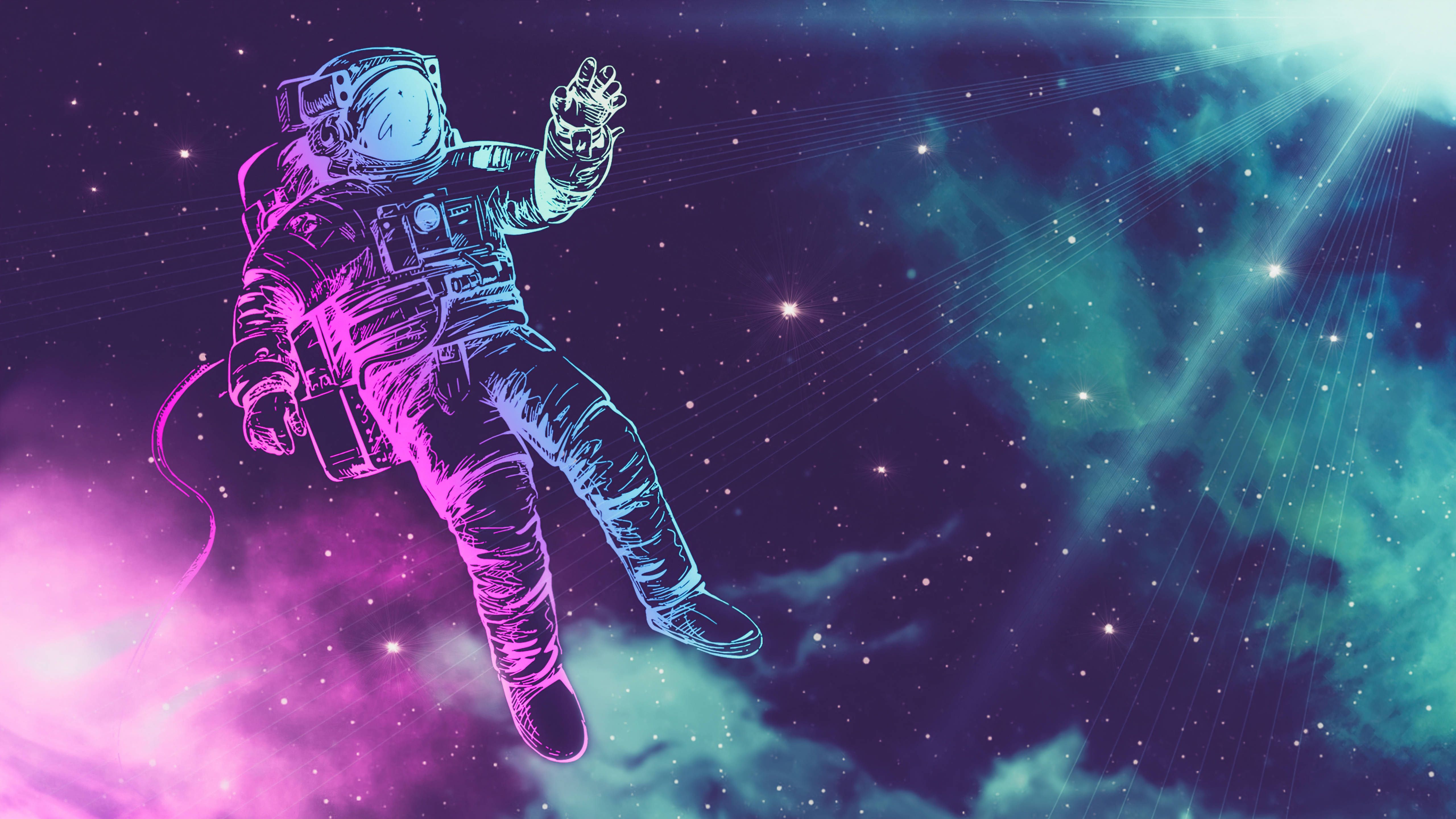 Download Astronaut Neon Ombre Fantasy Aesthetic Wallpaper