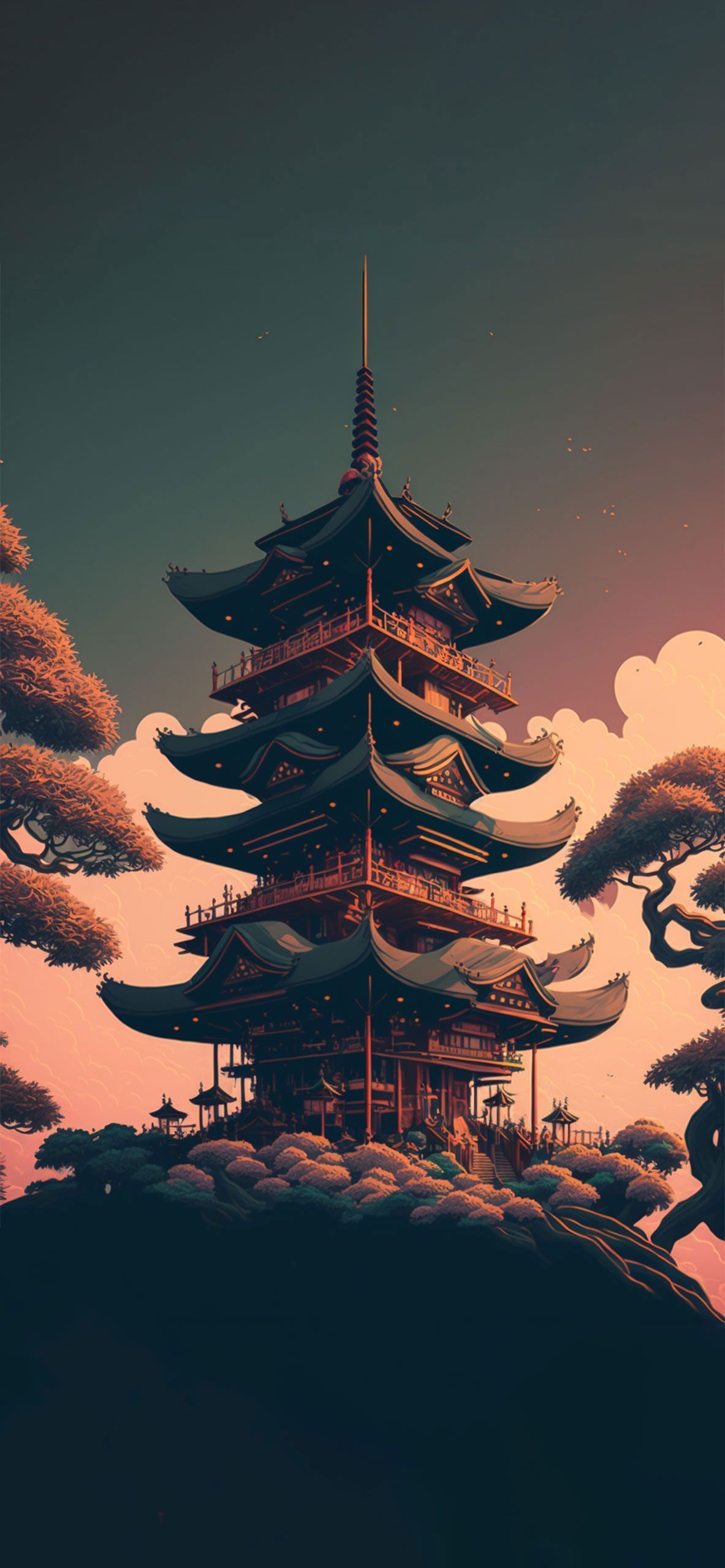 A painting of an oriental pagoda - Japan, architecture, Japanese
