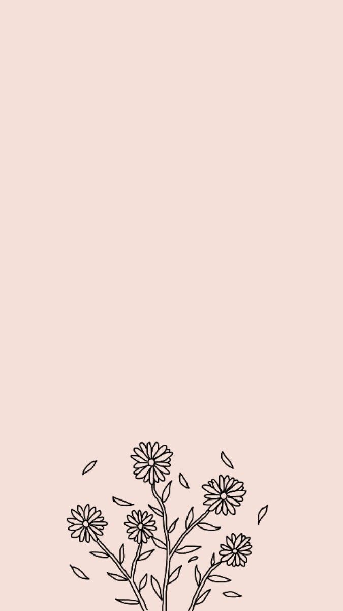 A black and white drawing of flowers on pink background - Simple