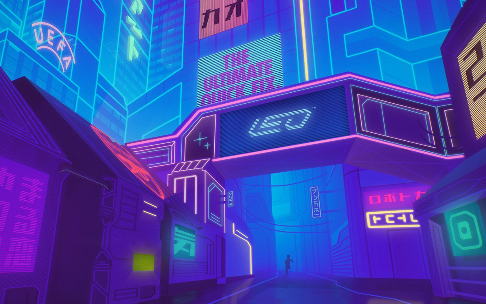A digital cityscape with glowing signs and neon lights - Cyberpunk