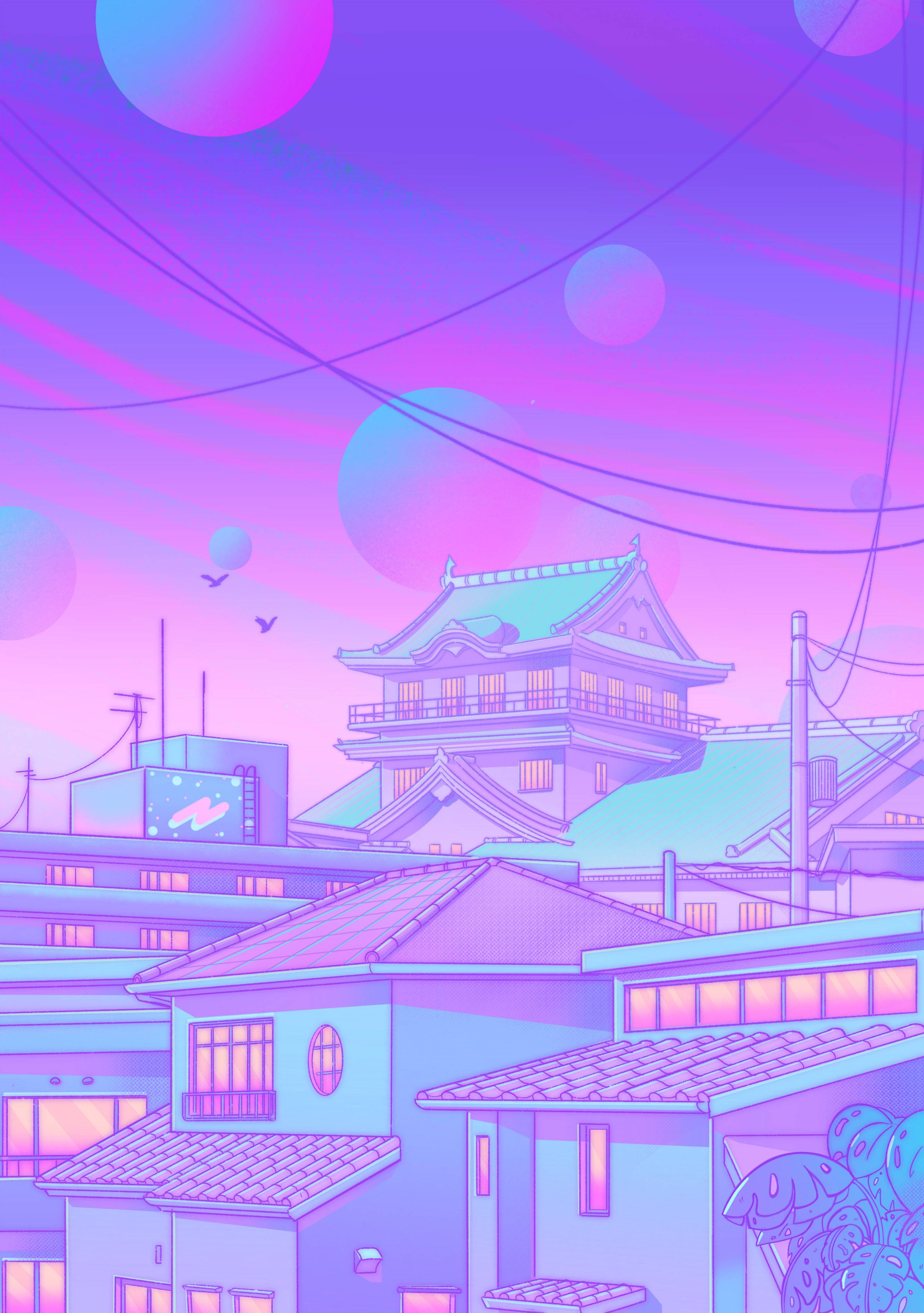 Download Pastel Japanese Aesthetic Of Neighborhood Spheres Wallpaper