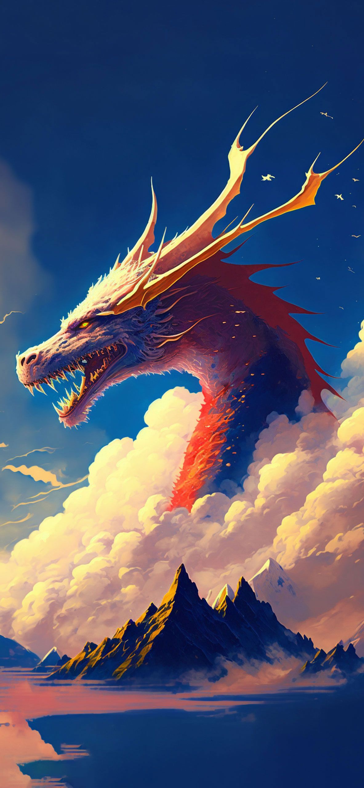 A large dragon flying over the clouds - Japan, dragon, Japanese