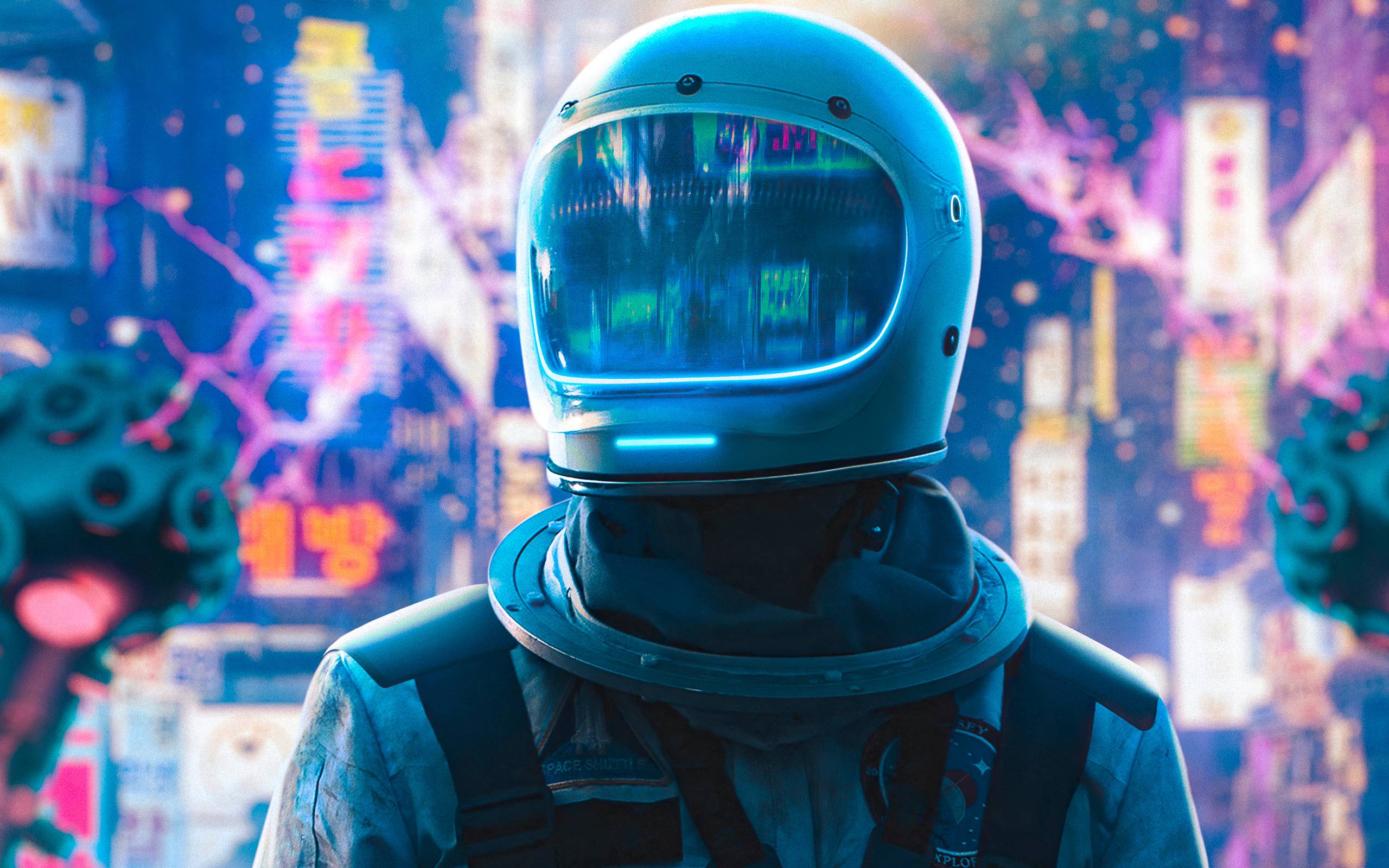Astronaut Alone In Neon City 4k 2560x1600 Resolution HD 4k Wallpaper, Image, Background, Photo and Picture
