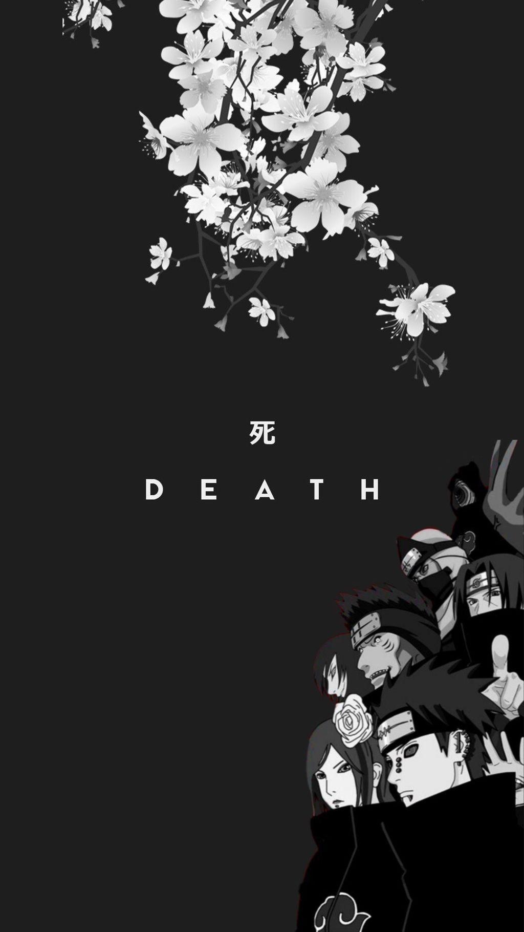 Black and white naruto wallpaper with death written in the middle - Naruto