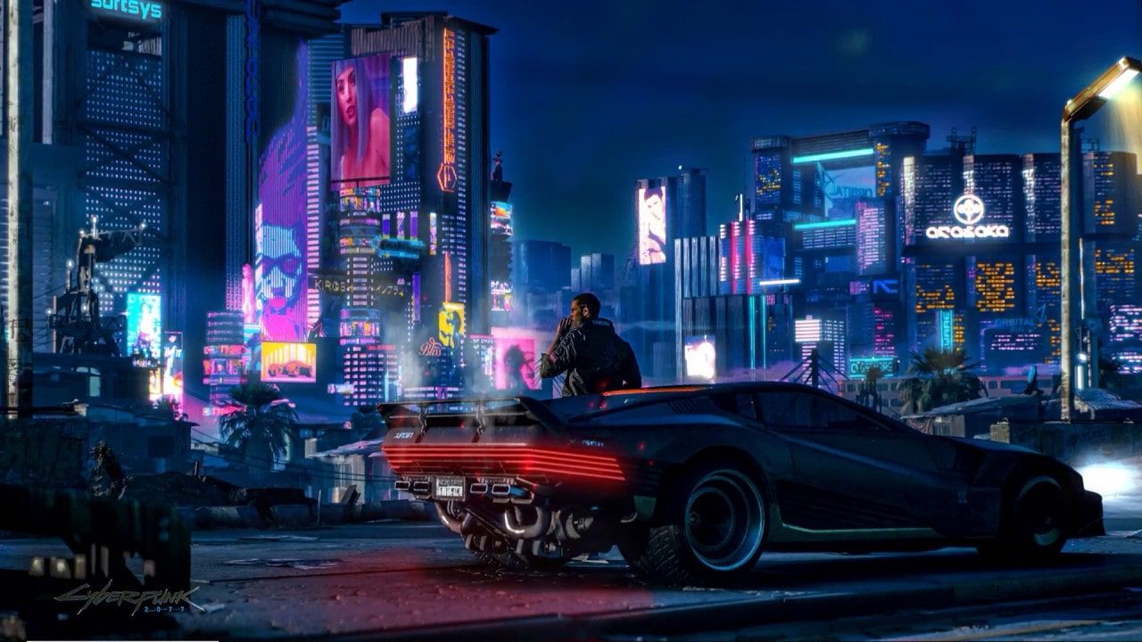 A man stands in front of an old car on the street - Cyberpunk, Cyberpunk 2077