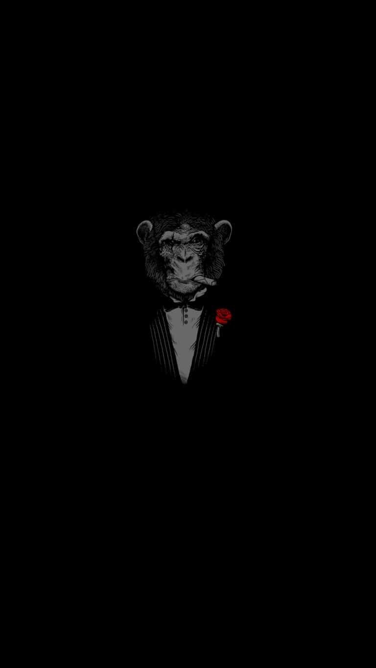 A monkey in a suit smoking a cigarette with a red rose in his pocket. - Cool