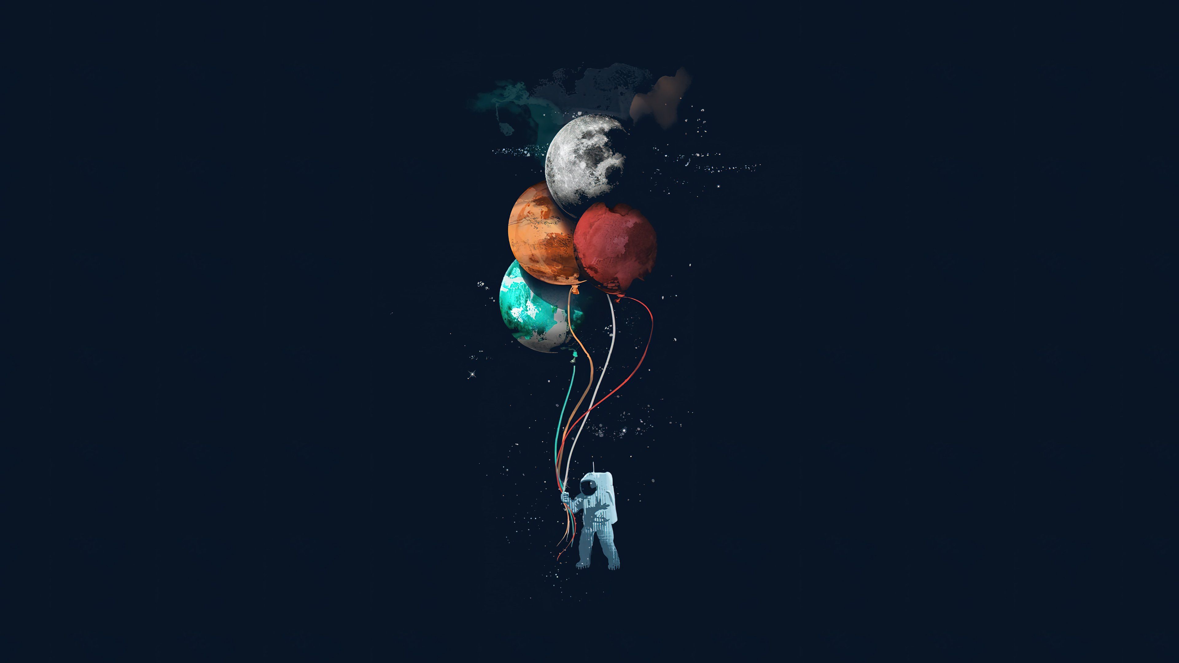 Astronaut with planets as balloons Wallpaper 4k Ultra HD