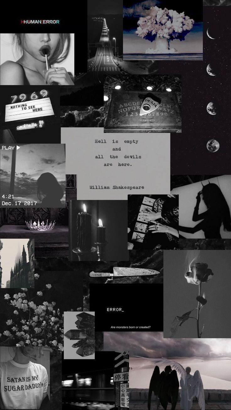 A collage of pictures with different themes - Dark, grunge