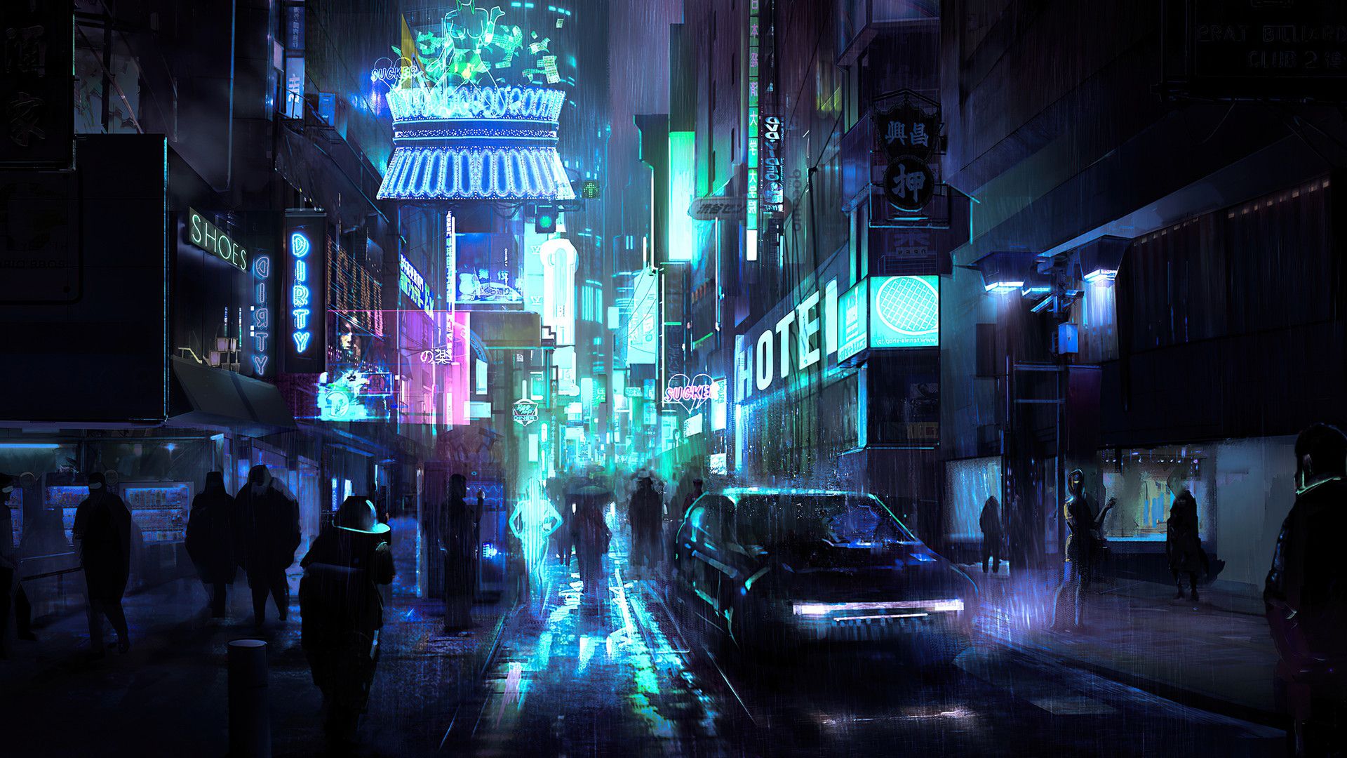 A cyberpunk city at night with neon lights - Cyberpunk