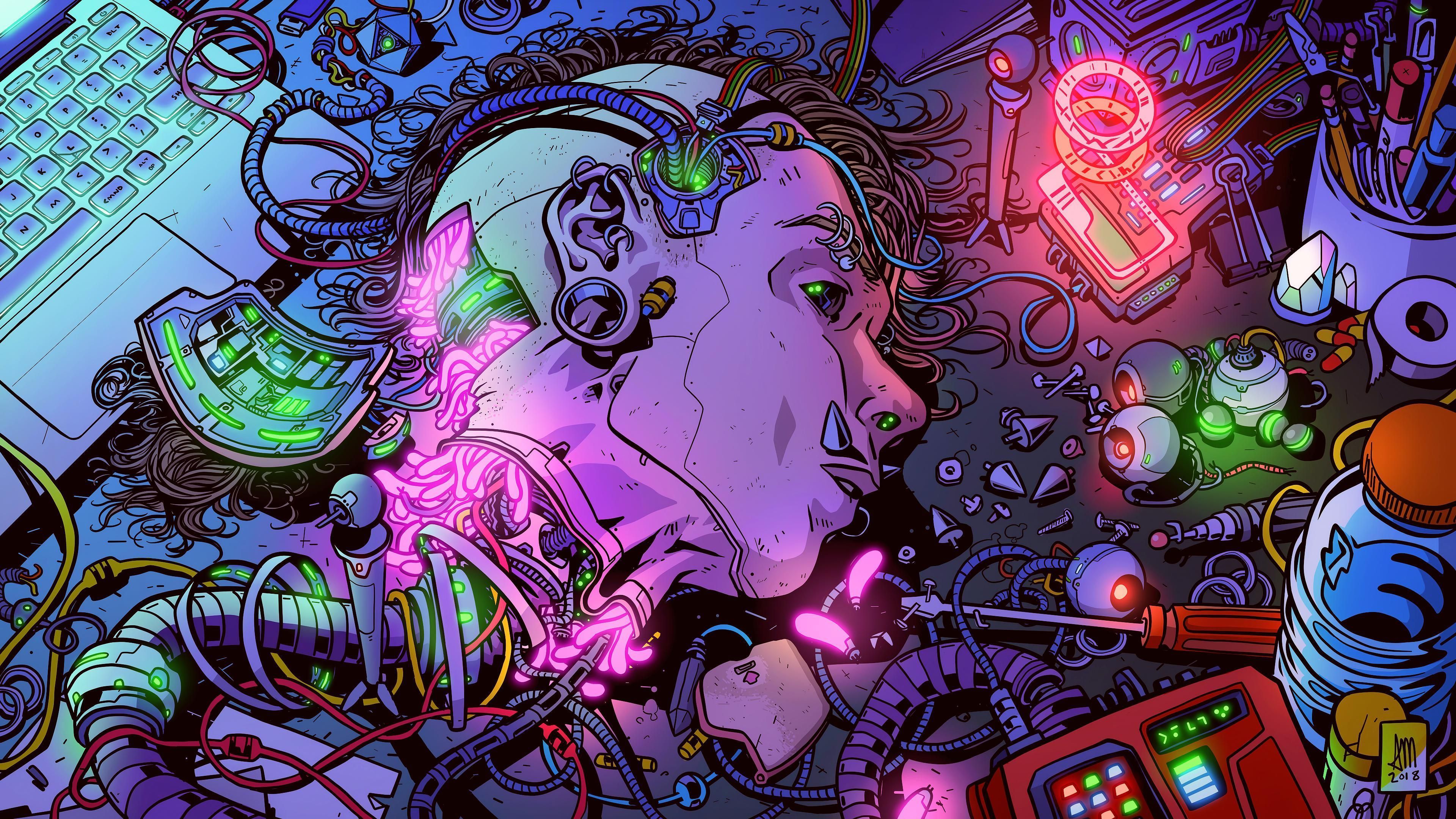 A computer drawing of an electronic brain - Cyberpunk