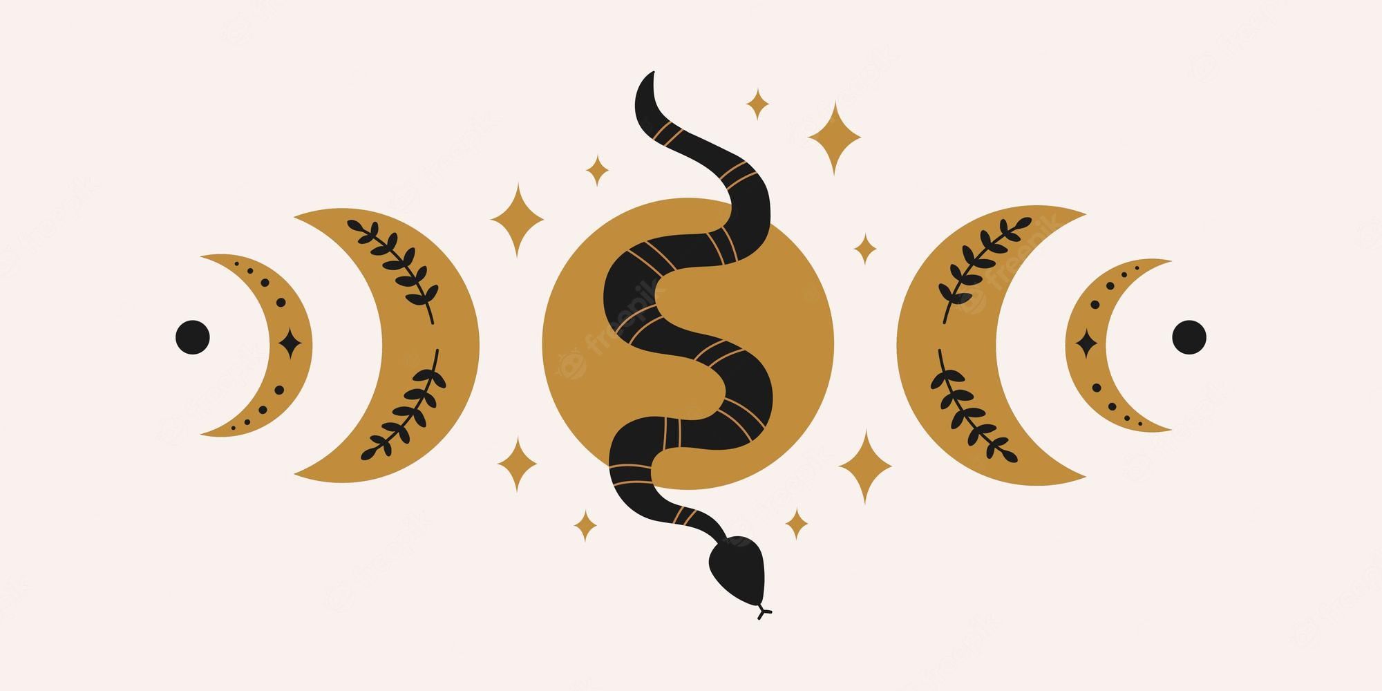 A snake and moon with stars on it - Moon phases