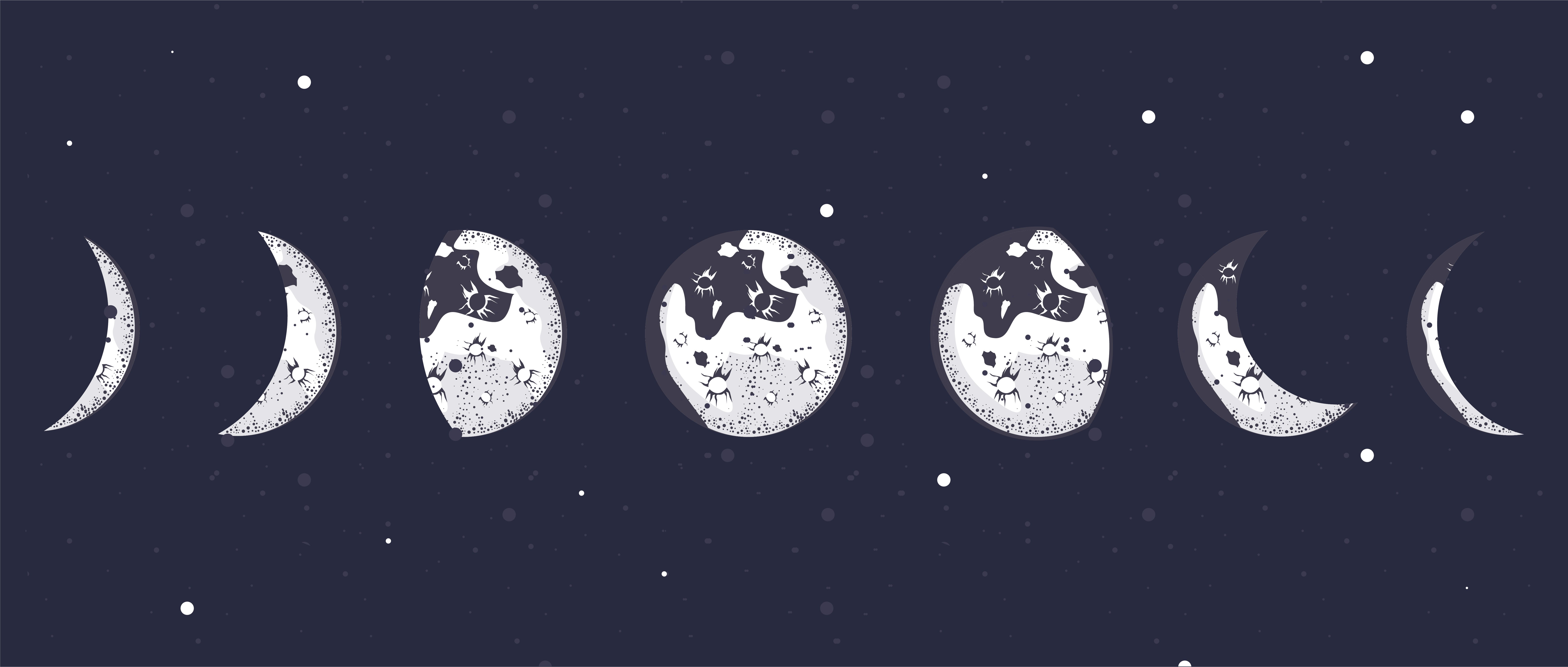 A series of six moon phases - Moon phases