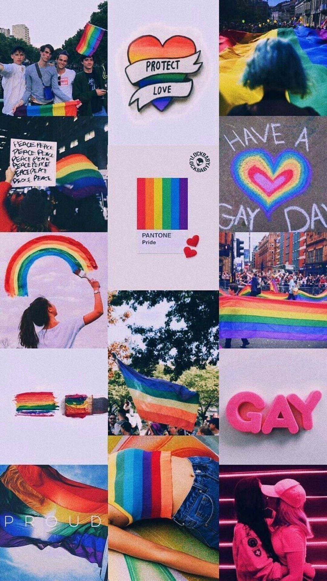 Collage of photos from the pride parade, including rainbows, people, and signs. - Pride, gay, LGBT