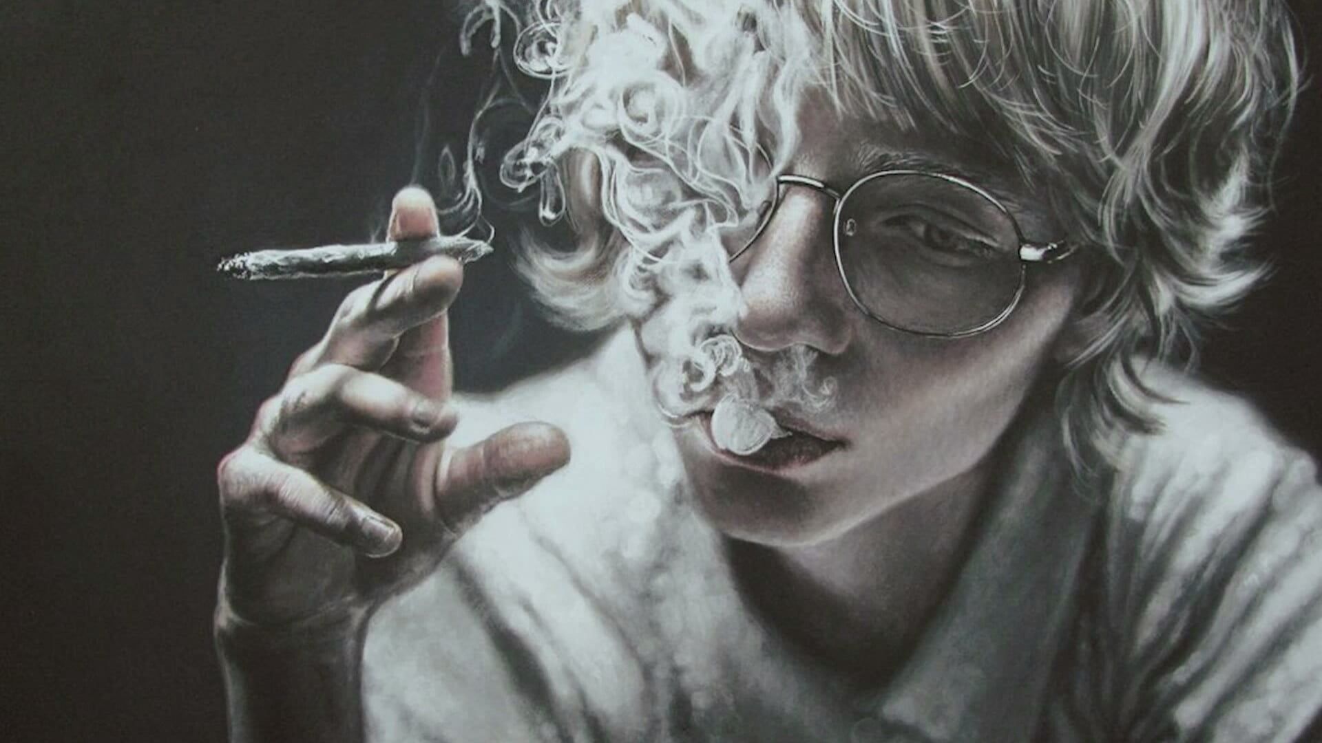 A drawing of a young man smoking a joint. - Smoke
