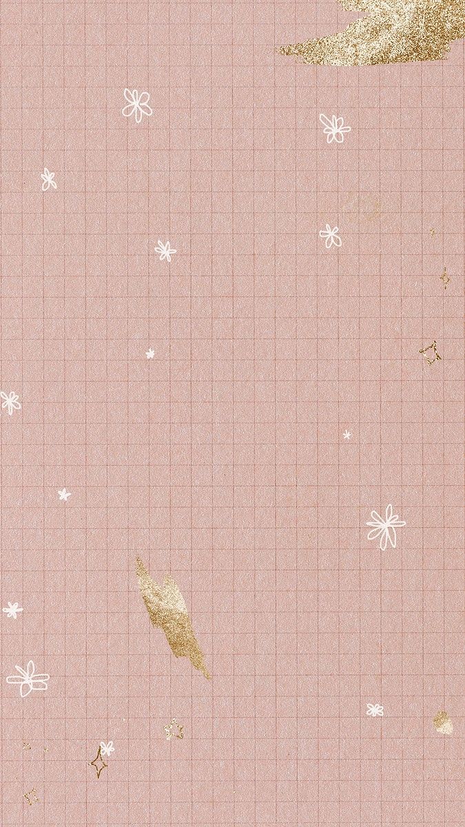 A grid of pink squares with white flowers, gold clouds and gold feathers - Grid