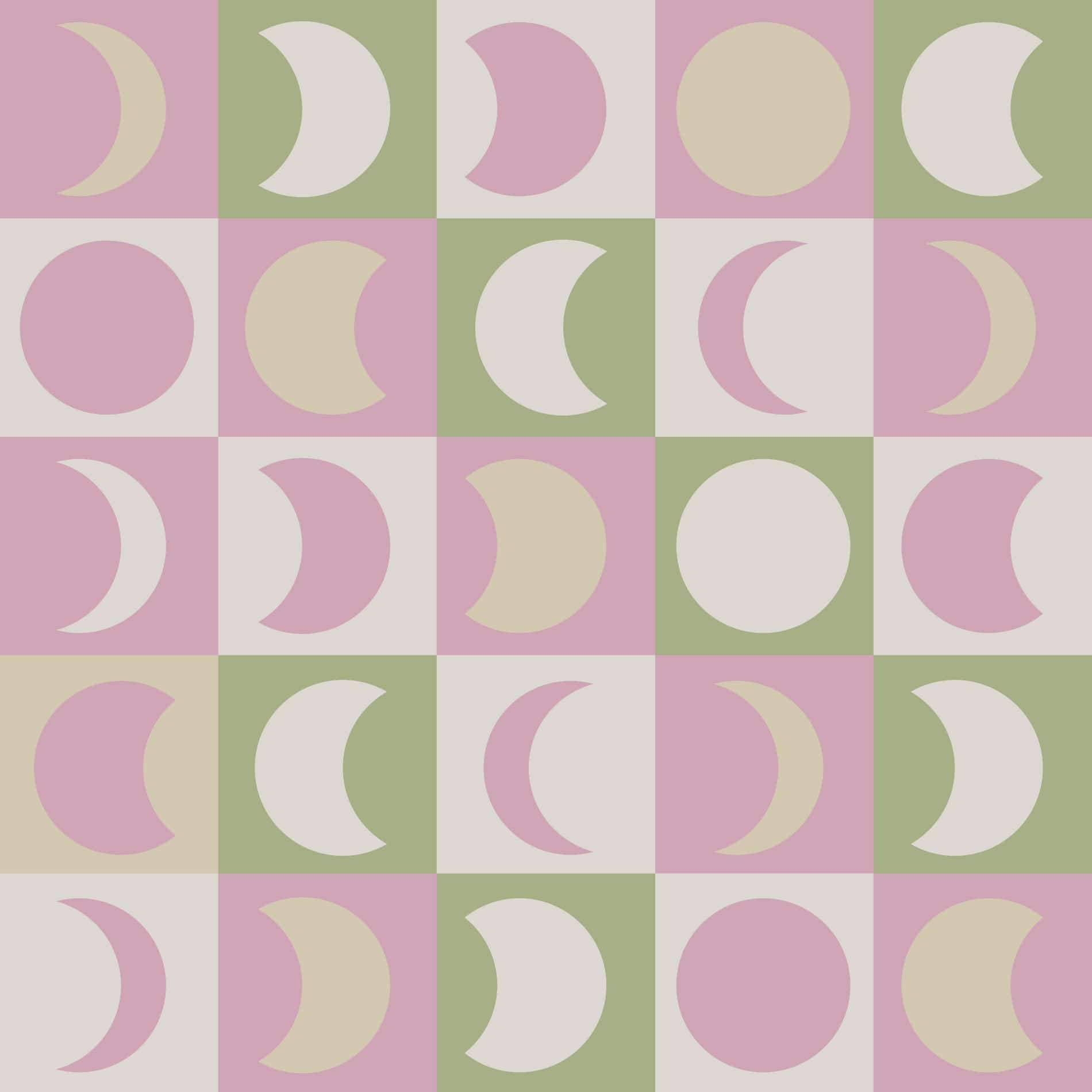 A pattern of circles and squares in pink, green - Moon phases