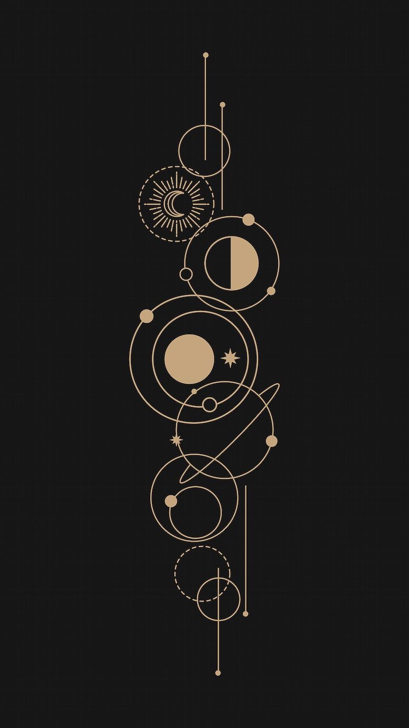 A black and gold poster with circles on it - Boho, iPhone, dark phone, black phone