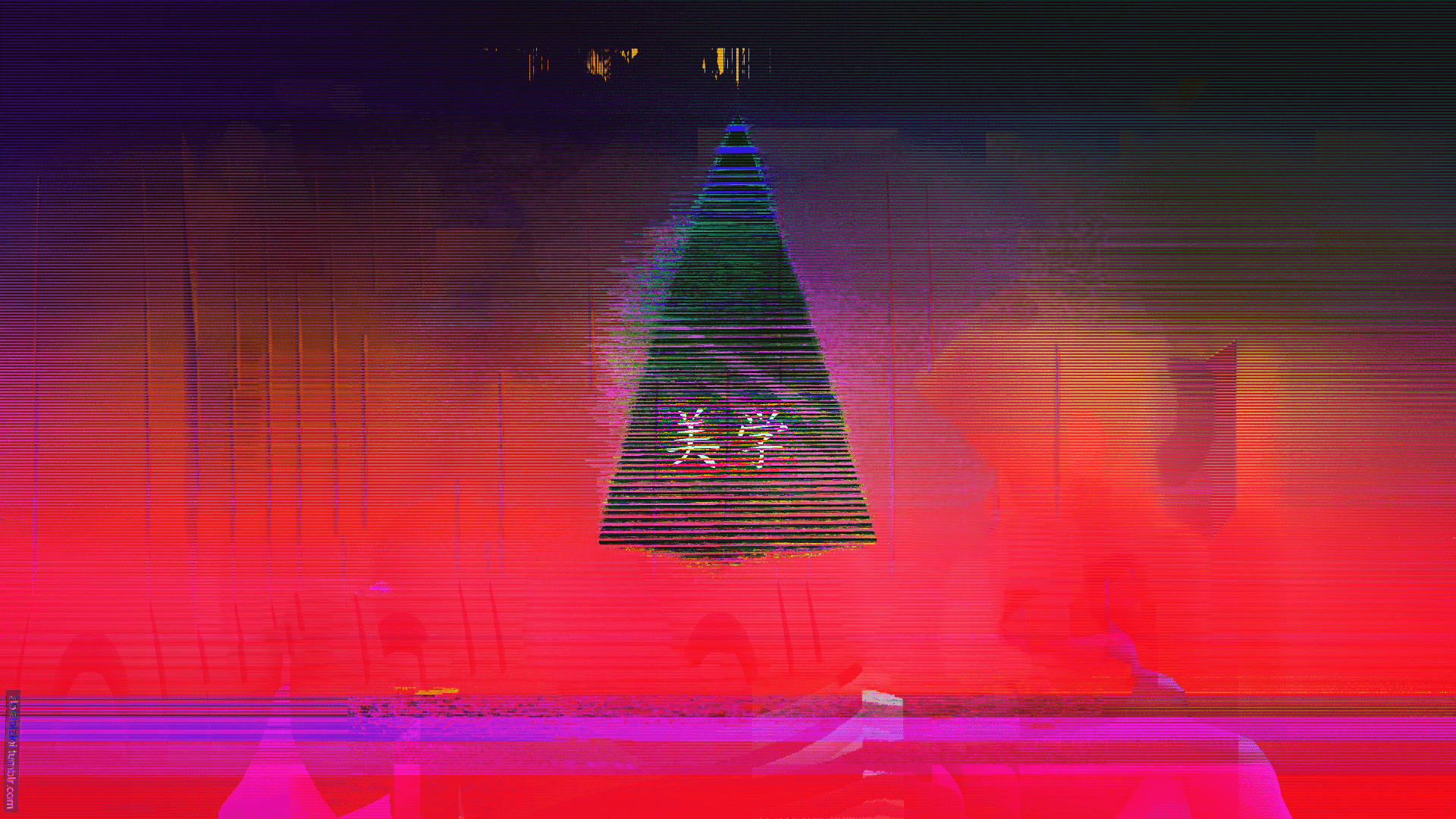 vaporwave, triangle, neon, abstract, Japan, glitch art Gallery HD Wallpaper