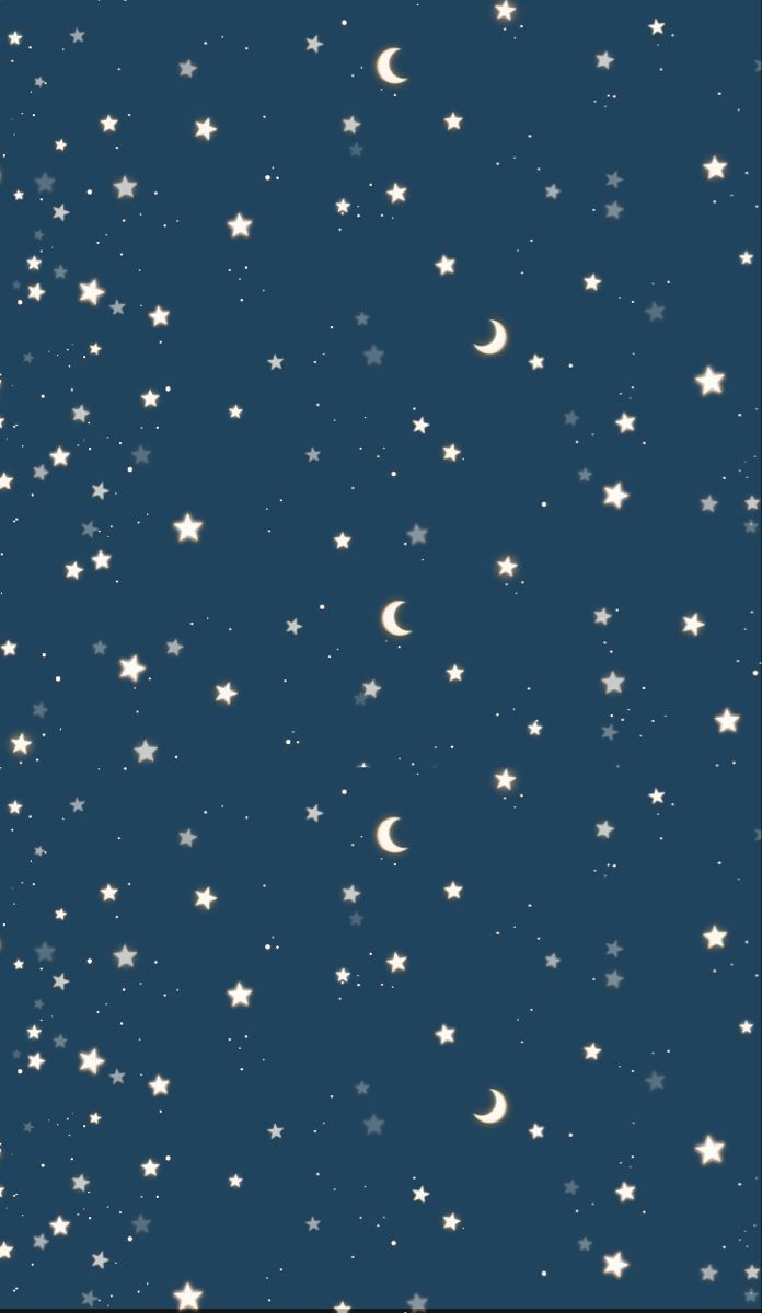 A dark blue wallpaper with white stars and white crescent moons - Indigo, stars